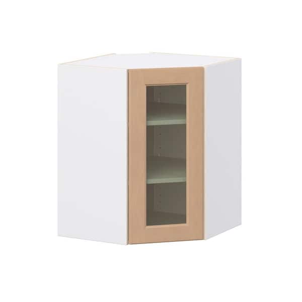 Lakewood Sugar Cookie Shaker Assembled Wall Diagonal Corner Kitchen Cabinet w/ Glass Door(24 in. W x 30 in. Hx 14 in. D)
