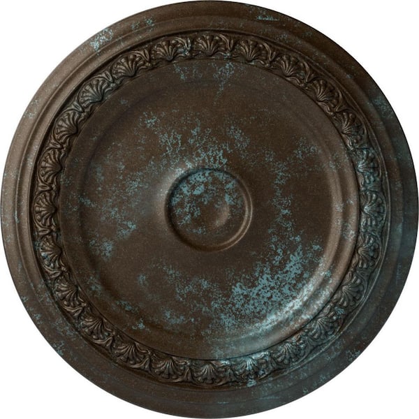 Ekena Millwork 1-1/2" x 31-1/8" x 31-1/8" Polyurethane Carlsbad Ceiling Medallion, Hand-Painted Bronze Blue Patina