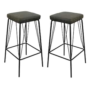 Millard 30 in. Green Backless Metal Bar Stool with Faux Leather Seat