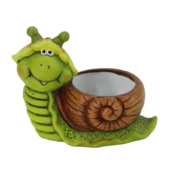 Alpine Corporation 7 in. Terracotta Clay Snail Pot Planter for Garden and Patio, Multi-Color