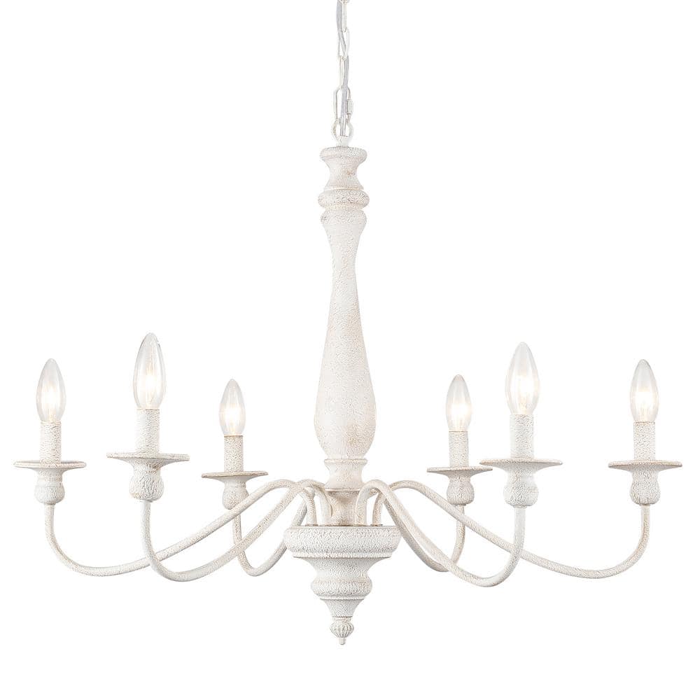 Antique White 6-Light Metal Candle Chandelier