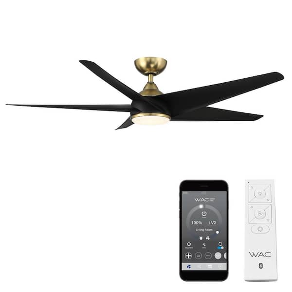 WAC Lighting Viper 60 in. Integrated LED Indoor and Outdoor 5-Blade Smart Ceiling Fan Soft Brass Matte Black with Remote 3000k