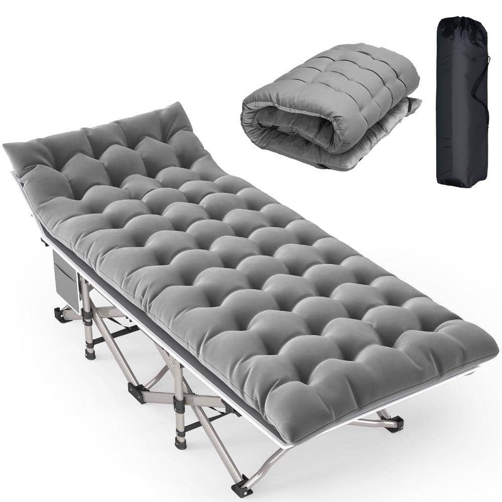 75 in Folding Camping Cot for Adults Heavy Duty Outdoor Sleeping Bed with Padded Cushion Carry Bag Travel Camp Cot