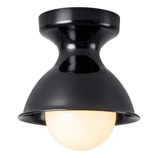Alvis 8.46 in. 1-Light Contemporary Polished Black Semi-Flush Mount Light