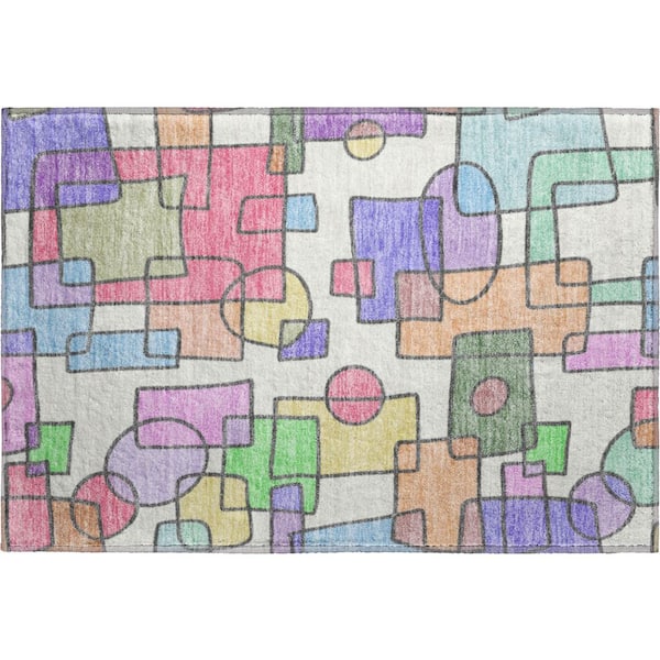 Mayfield Premium Machine Washable Abstract AMF2503 Pearl 2 ft. x 3 ft. Accent Rug