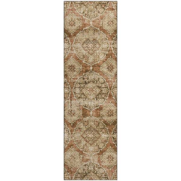 Mayfield Premium Machine Washable Abstract AMF2196 Paprika 2 ft. x 7 ft. Runner Rug