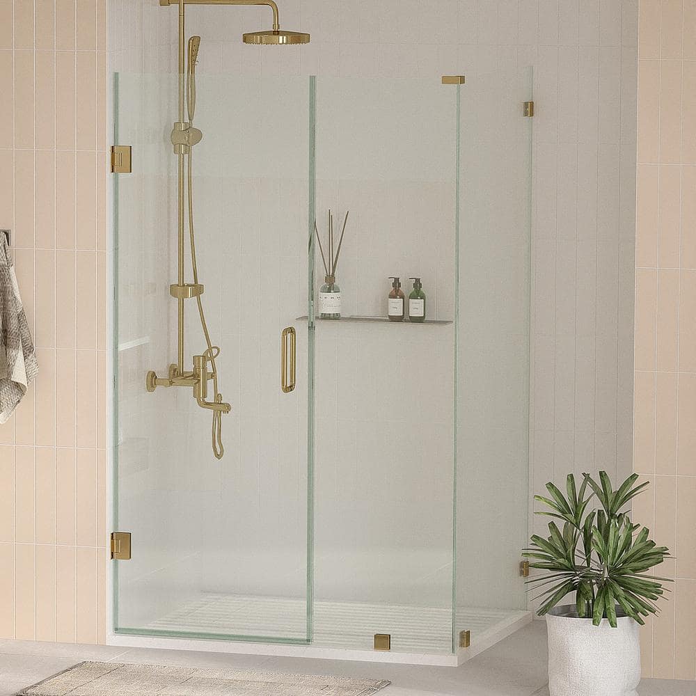 Nirvana 40 in. W x 36 in. L x 76 in. H Pivot Frameless Corner Shower Enclosure in Brushed Gold with 3/8 in. Clear Glass price history on PriceWatchPro