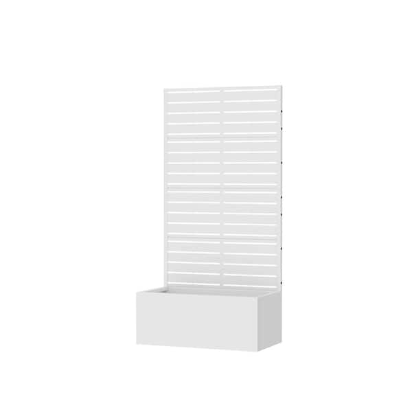 59 in. H x 30 in. W White Planter Box with Trellis Elevated Lattice Planter in Louver Pattern