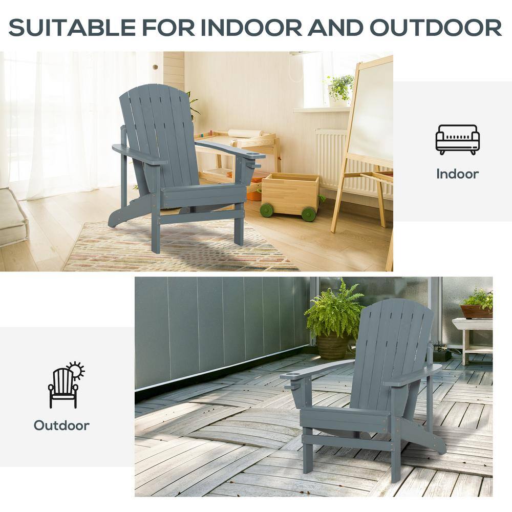 Gray Wooden Adirondack Armchair with Cup Holder