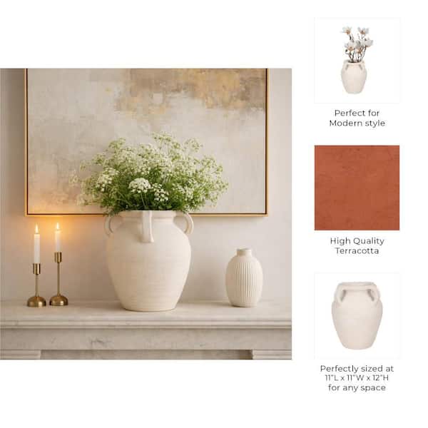 Liv & Skye 12 in. White Ceramic Amphora Multi Handle Decorative
