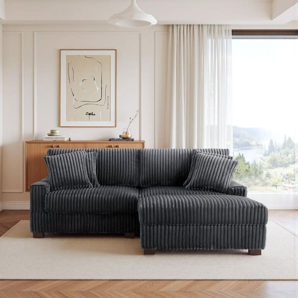 83.44 in. W Modern Square Arm 3-Piece Faux Rabbit Fur Fabric L-Shaped Modular Sectional Sofa in Gray