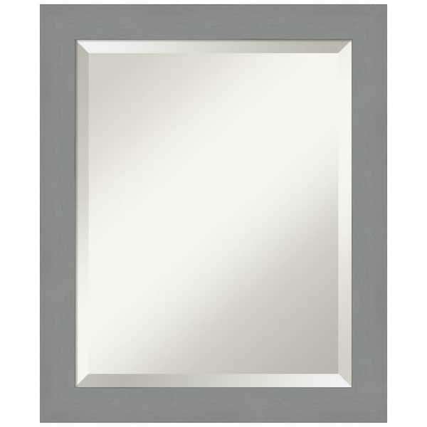 Amanti Art Medium Rectangle Brushed Silver Metallic Beveled Glass Modern Mirror (23.5 in. H x 19.5 in. W)