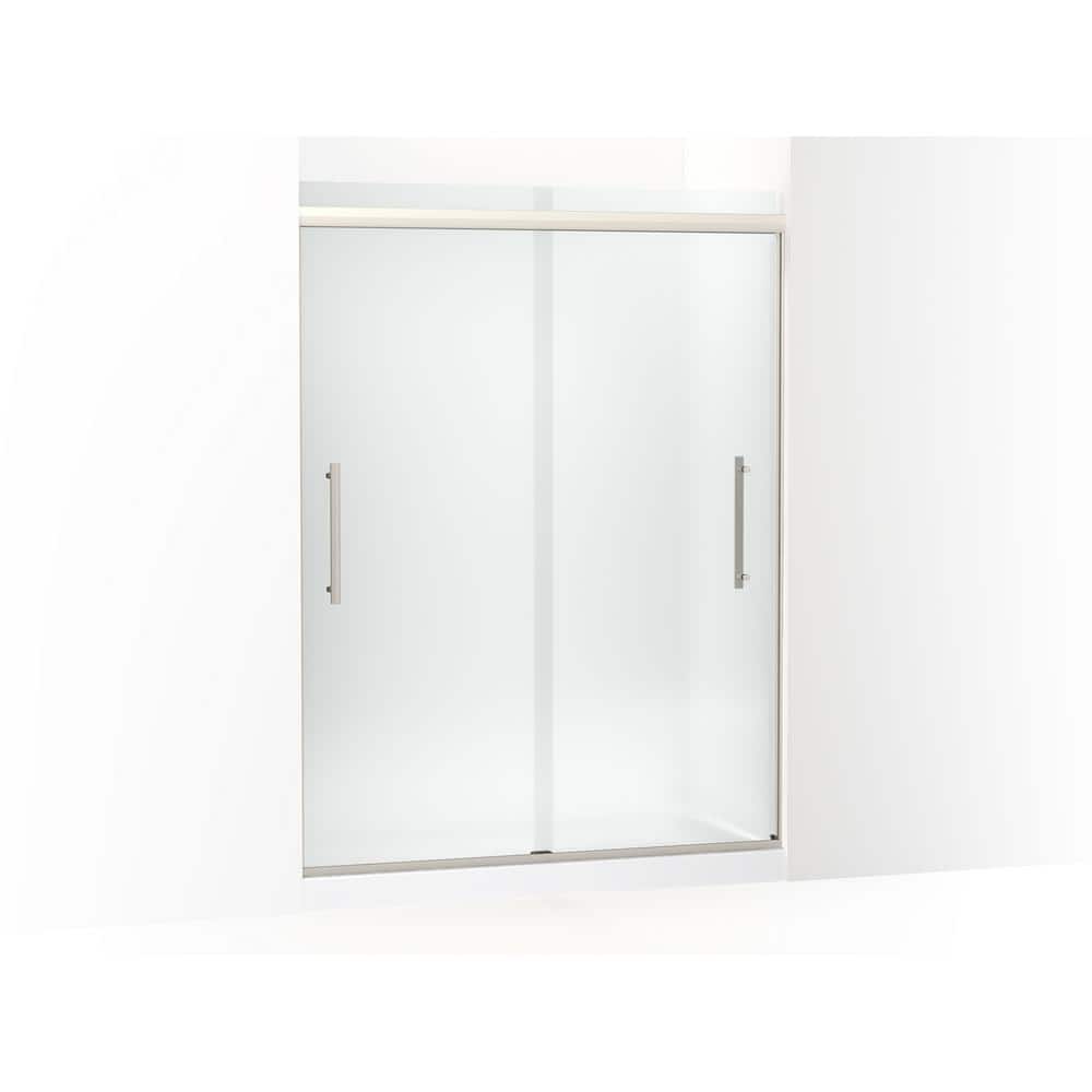 Pleat Frameless Sliding Shower Door with Frosted Glass and Brushed Nickel Frame