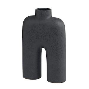13 in. Black Arched Ceramic Abstract Decorative Vase