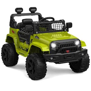 Ride on Truck Car 12-Volt Kids Electric Vehicles with Remote Control Spring Suspension, LED Lights, Bluetooth, Green