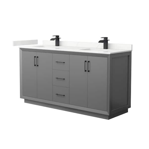 Wyndham Collection Strada 66 in. W x 22 in. D x 35 in. H Double Bath Vanity in Dark Gray with Giotto Quartz Top