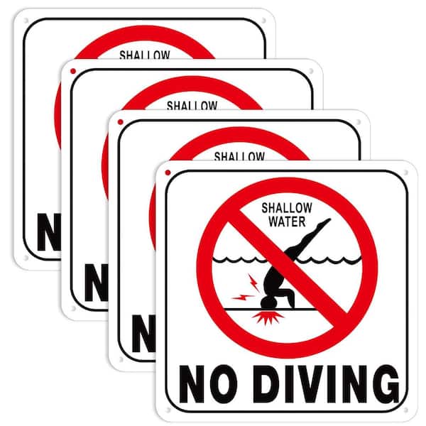 6 x 6 in. No Diving Pool Signs Reflective Aluminum Safety Warning Red Black White 4-Pack