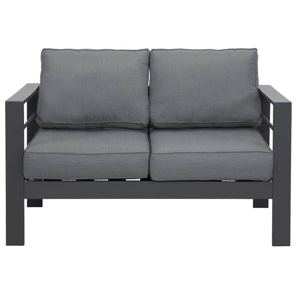 SUNVIVI Aluminum Outdoor Loveseat with Gray Cushions KXAL022 The