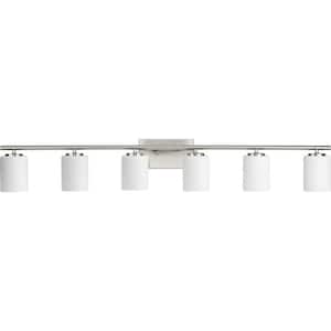 Replay Collection 48 in. 6-Light Brushed Nickel Vanity Light with Etched White Glass Shades Modern Bath for Bathroom