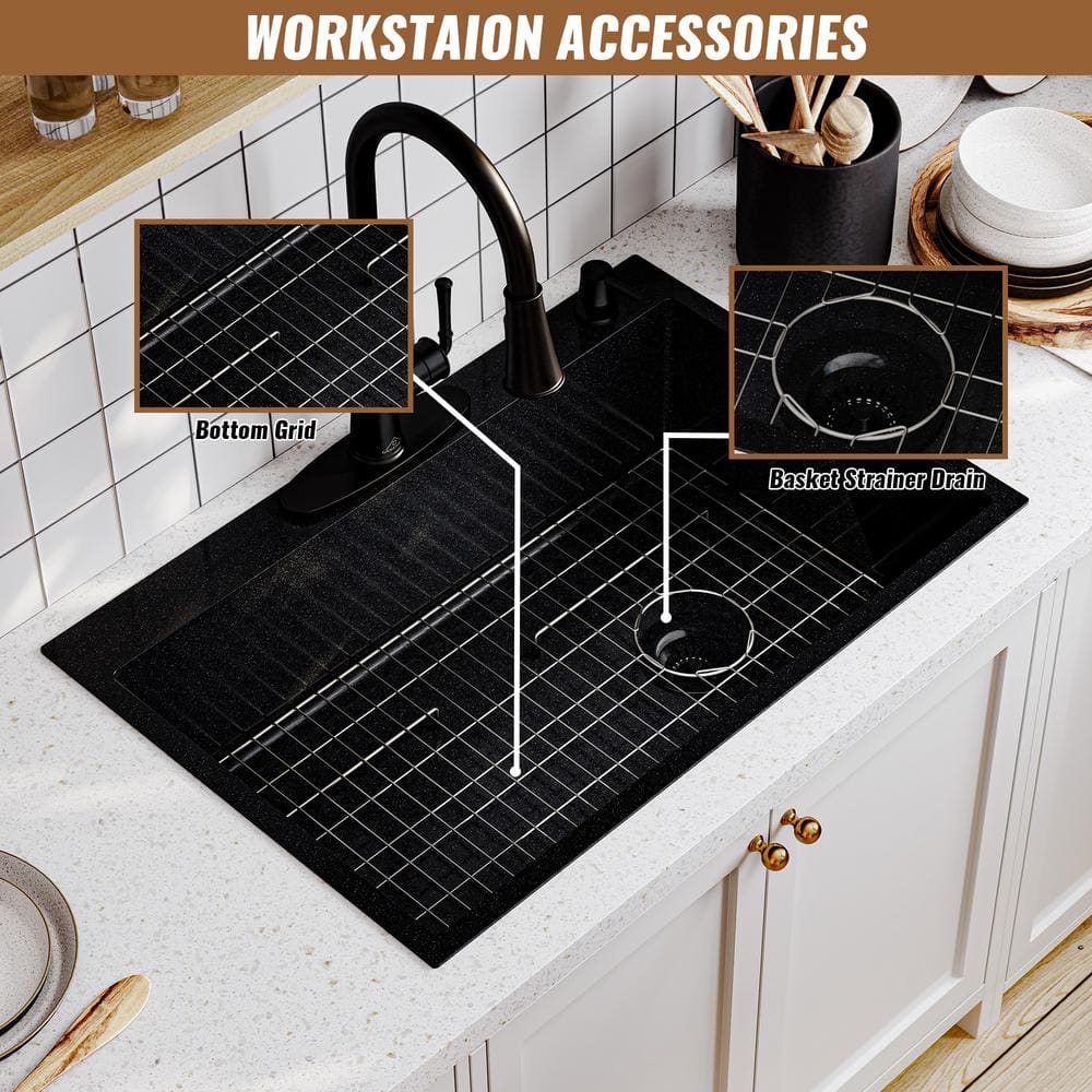 33" Gunmetal Black Stainless Steel Farmhouse Kitchen Sink