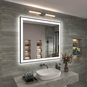 32 in. W x 36 in. H Rectangular Space Aluminum Framed Dual Lights Anti-Fog Wall Bathroom Vanity Mirror in Tempered Glass