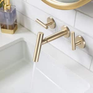 Double Handle Wall Mounted Bathroom Faucet in Brushed Gold