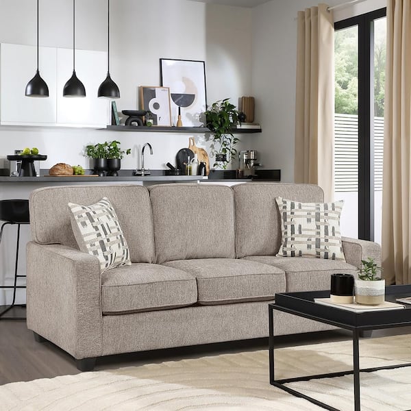 Zander 83.5 in. W Straight Arm Chenille Rectangle Sofa in Taupe
