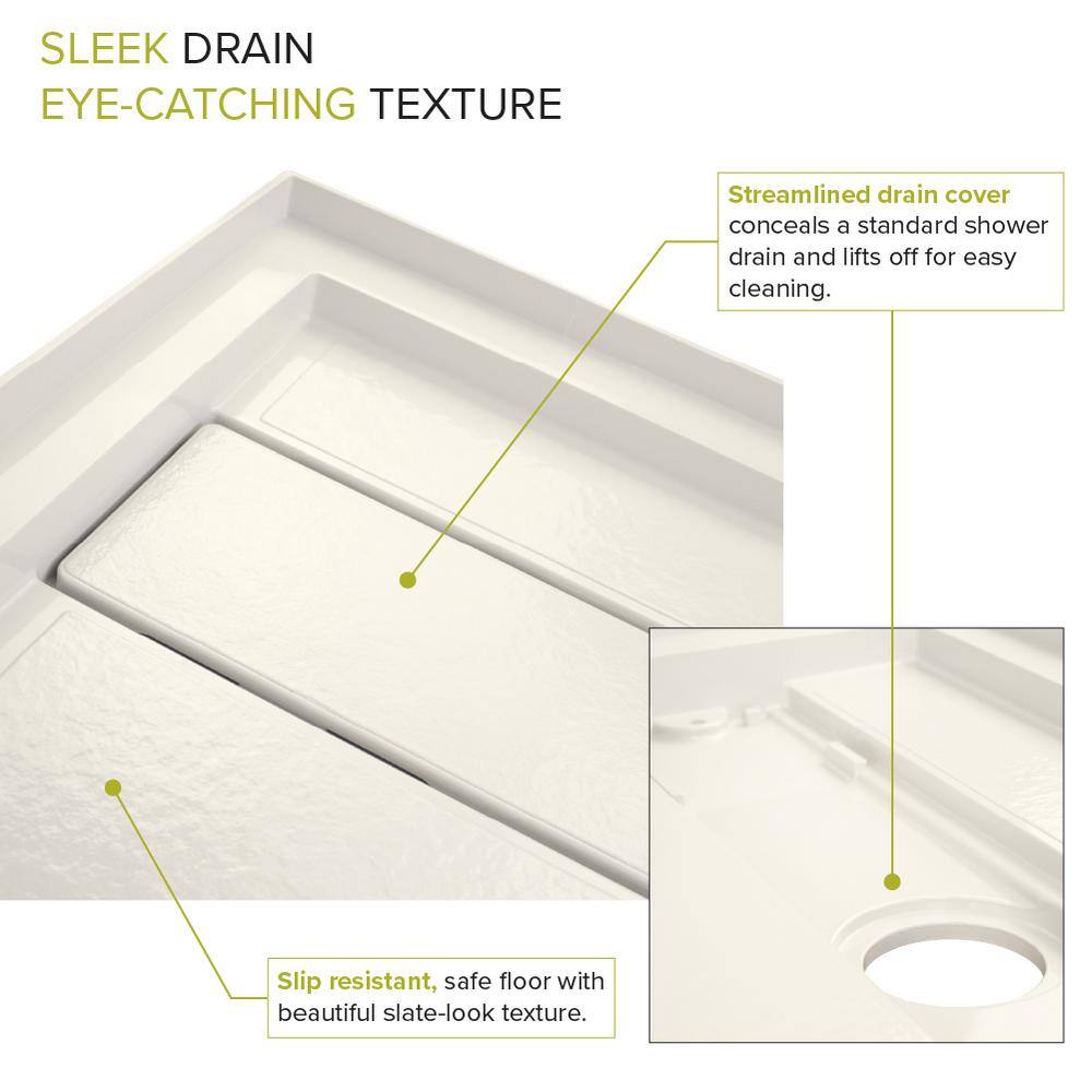 Off-White Rectangular Shower Base with Left Drain, 60" x 30"