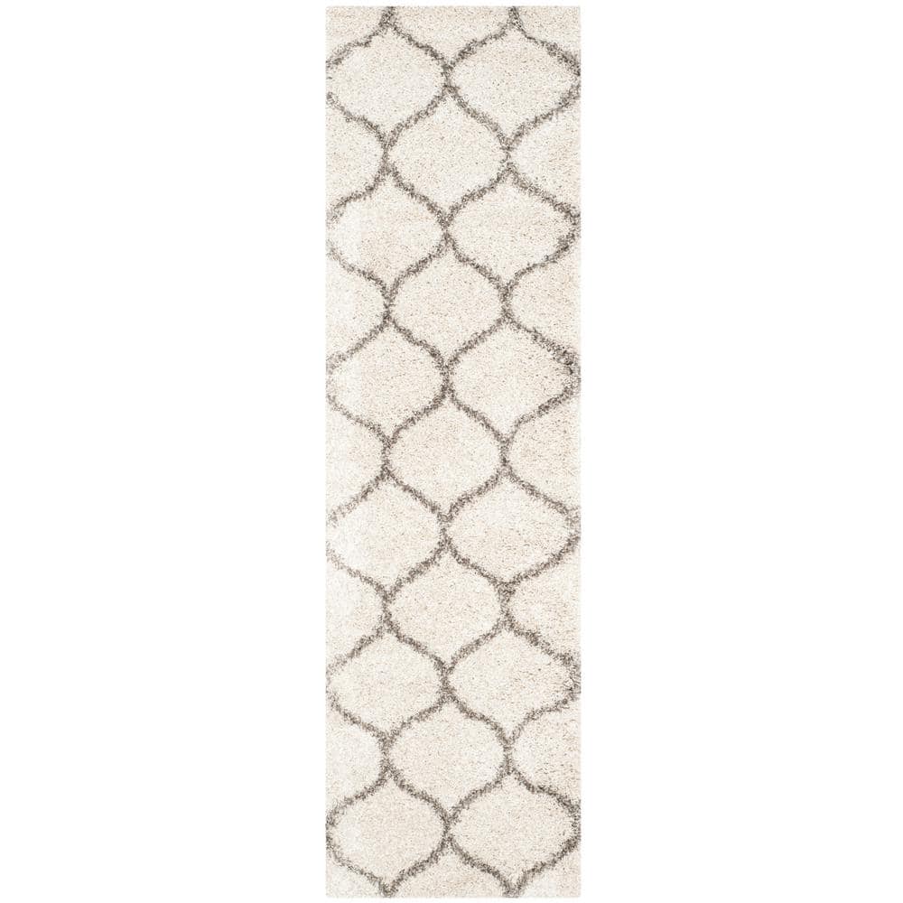 Hudson Shag Ivory/Gray 2 ft. x 14 ft. Geometric Trellis Runner Rug price history on PriceWatchPro