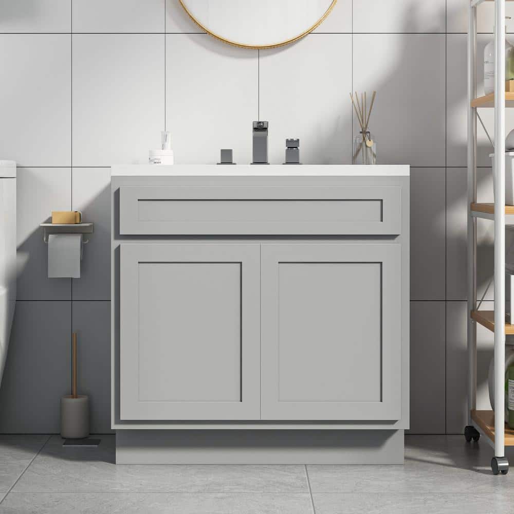 Gray Engineered Wood Shaker Style Bathroom Vanity Cabinet, 39" x 21" x 32.5"