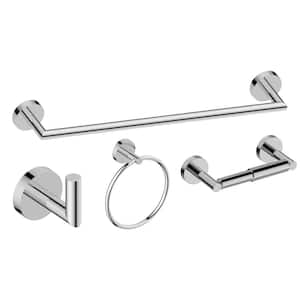 Cartway 4-Piece Bath Hardware Set with Towel Ring, Toilet Paper Holder, Robe Hook and 24 in. Towel Bar in Chrome