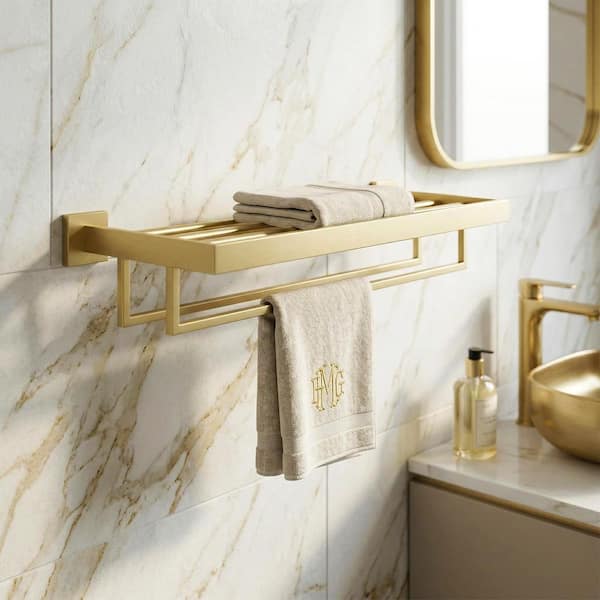 24 in. Wall Mounted Double Towel Bar in Brushed Gold