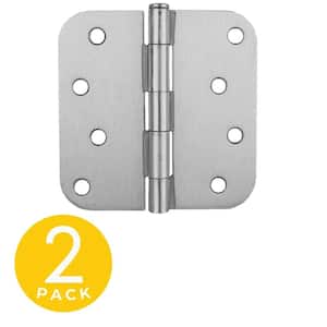 4 in. x 4 in. Brushed Chrome Full Mortise Residential 5/8 in. Radius Hinge with Removable Pin - Set of 2