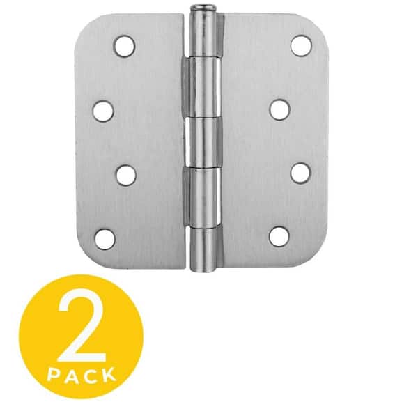 Global Door Controls 4 in. x 4 in. Brushed Chrome Full Mortise Residential 5/8 in. Radius Hinge with Removable Pin - Set of 2
