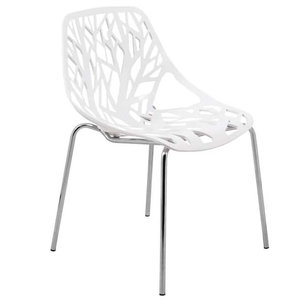 Leisuremod Asbury Modern Stackable Dining Chair With Chromed Metal Legs in White