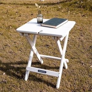 Plastic Outdoor Adirondack Side Table Quick-Fold Rectangle Weather Resistant Coffee End Table in White