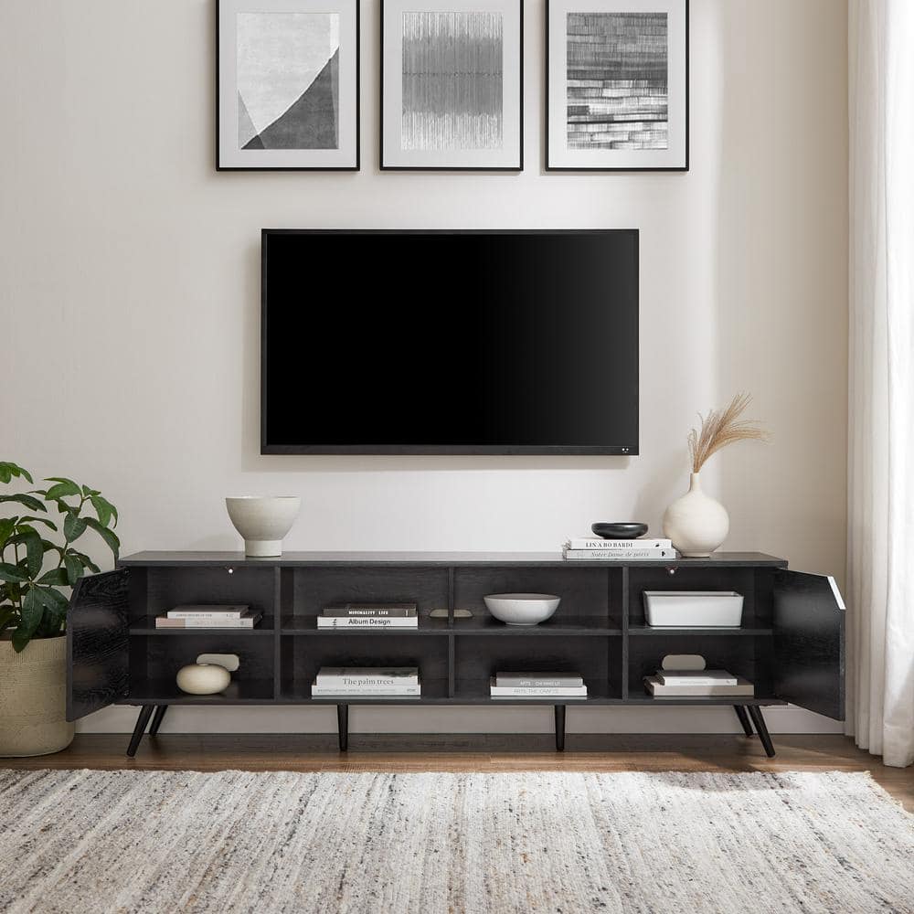 Black 70" Modern TV Stand with Cabinets and Shelves