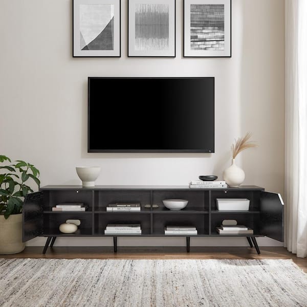 70 in. Modern Black Wood TV Stand with Open and Closed Storage (Max TV Size 70 in.)