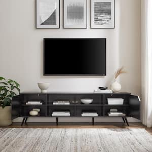 70 in. Black Wood Modern Wide TV Stand with Open and Closed Storage Fits TVs up to 80 in.