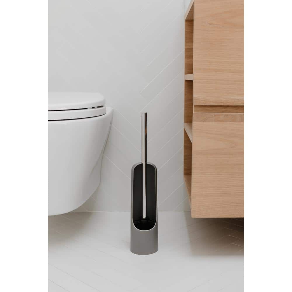 Gray Soft-Touch Plastic Toilet Brush Holder with Chrome Handle