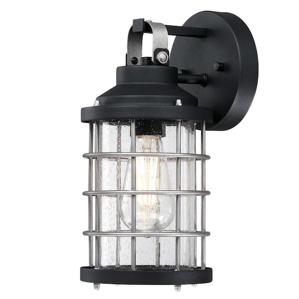 Westinghouse Villa Barone 1-Light Textured Black and Industrial Steel Finish Outdoor Wall Mount Lantern with Clear Seeded Glass