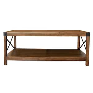 46.25 in. Brown Rectangle Acacia Wood Rustic Coffee Table with Iron Corner Edges and Bottom Shelf