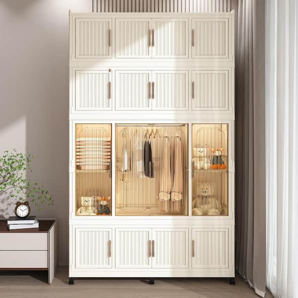 Seafuloy White-B 48 in. W Wardrobe Closet Storage Cabinet with