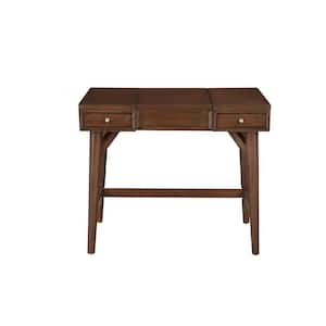 Flynn 1-Piece Walnut Makeup Vanity with Drawers and Solid Wood