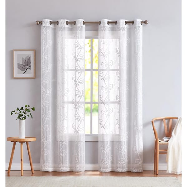 Dainty Home White Floral Grommet Room Darkening Curtain - 38 in. W x 84 in. L (Set of 2)