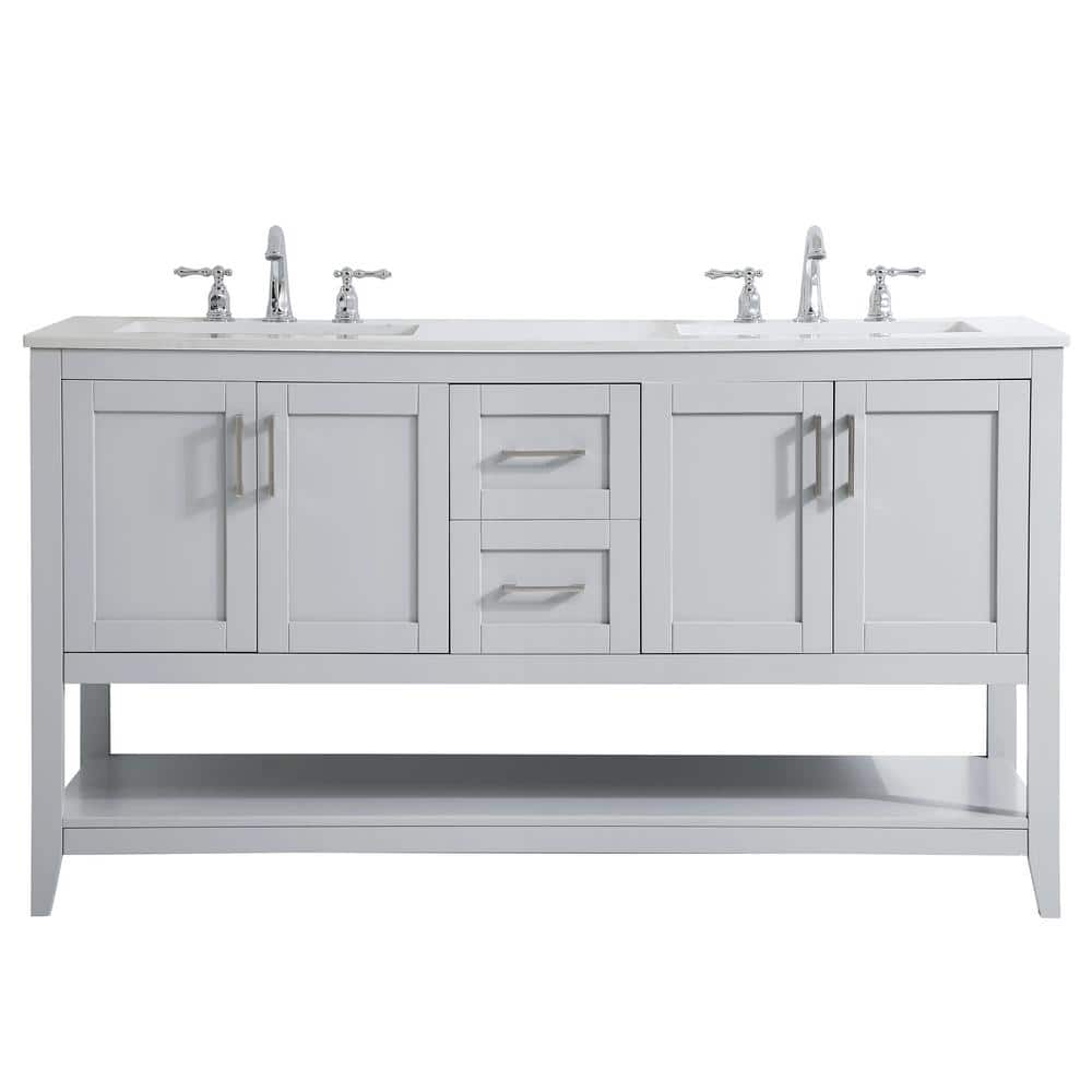 Simply Living 60 in. W x 22 in. D x 34 in. H Bath Vanity in Grey with Calac