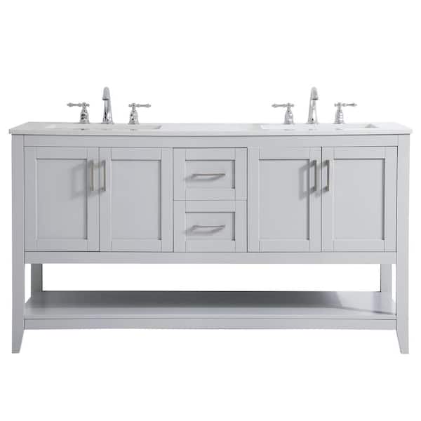 Unbranded Simply Living 60 in. W x 22 in. D x 34 in. H Bath Vanity in Grey with Calacatta White Engineered Marble Top
