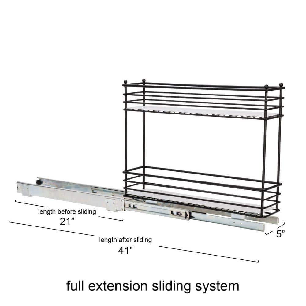 Black 2-Tier Steel Sliding Cabinet Organizer with Plastic Liners