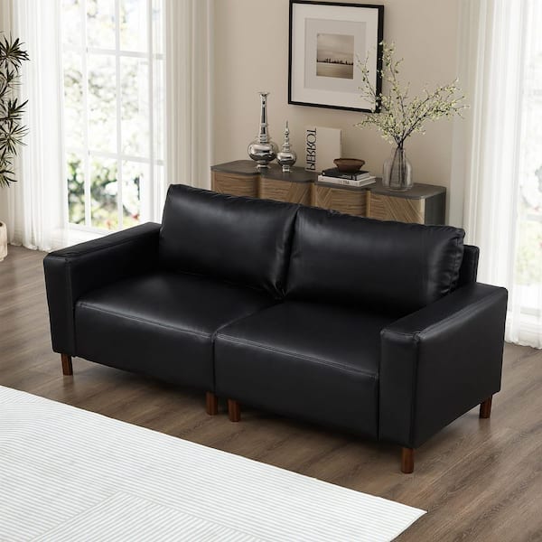 Drevin Modern 78.5 in. Black Square Arms PU Faux Leather Upholstered Rectangle 2-Seater Sofa Loveseat