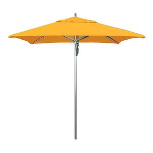 7.5 ft. Square Silver Aluminum Commercial Market Patio Umbrella with Pulley Lift in Sunflower Yellow Sunbrella